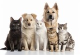 Fototapeta Koty - Pets Galore: 6 Cats and a Dog in Front of a White Background. Generative AI