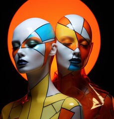 Wall Mural - A couple of mannequins with painted faces. Generative AI image.