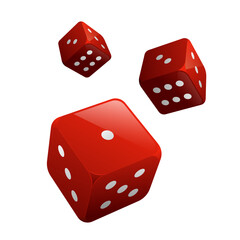 Vector two vector red casino falling dice with white dots isolated on background