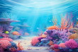 © Ricky - under the sea colorful coral reef frame backdrop template with copy space, illustration made with generative ai