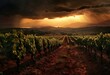 © Yzid ART - Landscape of vineyards in a sunset with rain storm