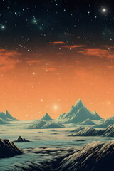 Wall Mural - space planet surface landscape with copy space, vintage illustration made with generative ai
