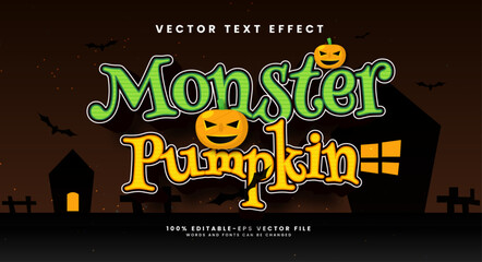 Wall Mural - Monster pumpkins cartoon editable vector text effect, for the needs of a Halloween themed event.