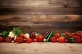 Fototapeta Las - Fresh vegetables on wooden background. Healthy food concept. Copy space.