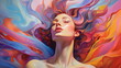 abstract colorful design woman's face and hair in ecstasy painting made with generative ai 
