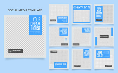 social media template banner house architecture service promotion. fully editable instagram and facebook square post frame puzzle organic sale poster