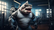 © Rod Photo&Design - Shark as muscular fitness instructor in a gym.ai generated