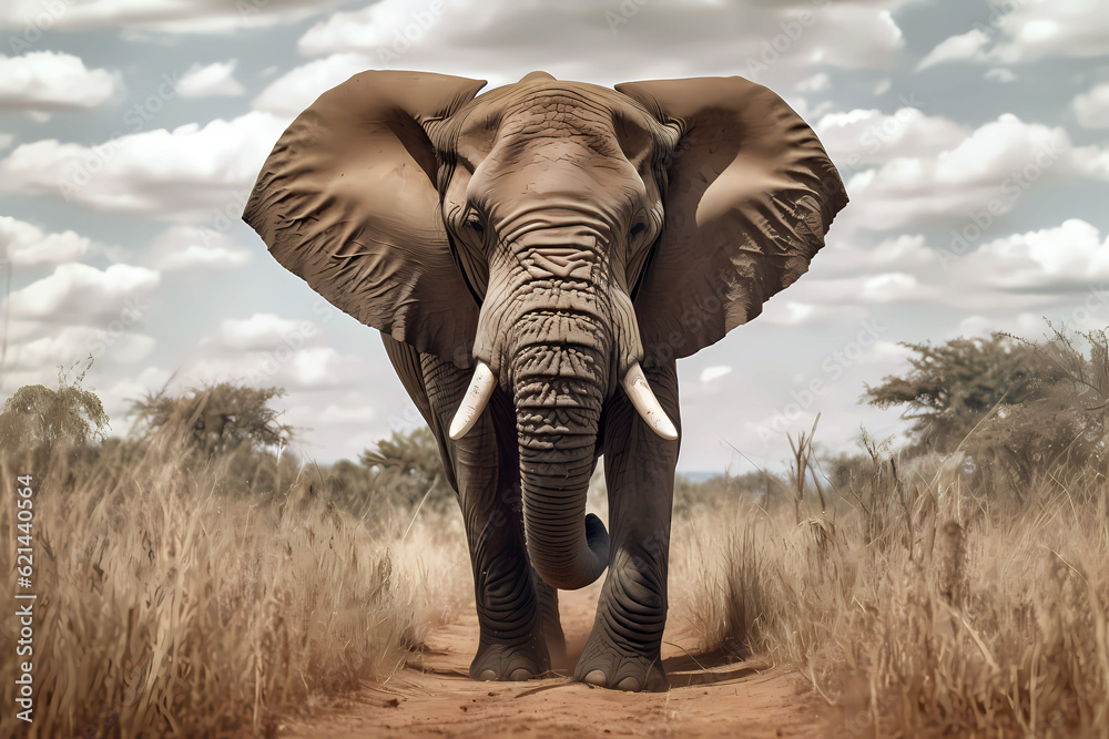 African elephant walking in the savannah generative ai illustration ...