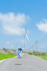 image of the road and wind turbines on Phu Quy island in Vietnam