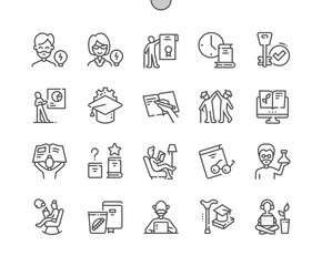 Fototapete - Adult education. Time learning. Distance education. Education of third age. Pixel Perfect Vector Thin Line Icons. Simple Minimal Pictogram
