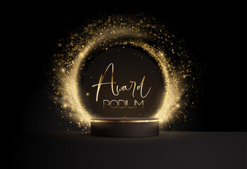 Leinwandbilder - Abstract shiny color gold Circle Frame and Podium design element
