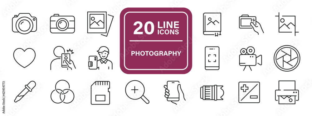 Photography line icons. Editable stroke. For website marketing design ...