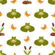 Seamless pattern with cute frogs and butterflies. Woodland repeat pattern.