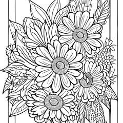Wall Mural - Coloring page with magnolia and leaves. Vector page for coloring. Flower Colouring page. Outline magnolia . Black and white page for coloring book. Anti-stress coloring. Line art flowers