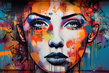 Wall Grafitti Woman Potrait Grunge Street Style, AI Generated