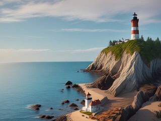 Un majestuoso faro encaramado en lo alto de un acantilado rocoso