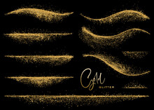 Set Of Abstract Shiny Gold Glitter Design Element. For New Year, Merry Christmas Greeting Card Design