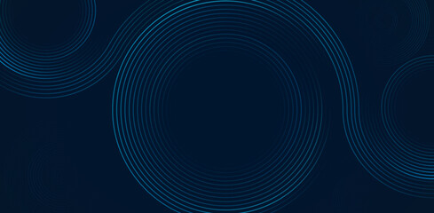 Poster - Abstract blue circular lines on dark background. Geometric spiral stripes design. Futuristic technology background.