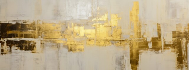 Aufkleber - Closeup of abstract rough white gold art painting texture, with oil acrylic brushstroke, pallet knife paint on canvas, geometric spatula technique with rectangles (Generative Ai)