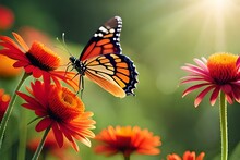 Yellow Butterfly On Beautiful Flower Generated AI