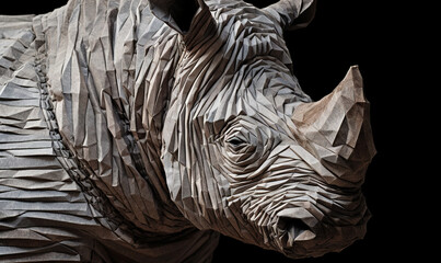 Sticker -  a close up of a rhino statue on a black background.  generative ai