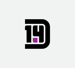 Poster - d14 or 14d - elegant universal vector sign with color dot. graphic symbol for corporate business ide