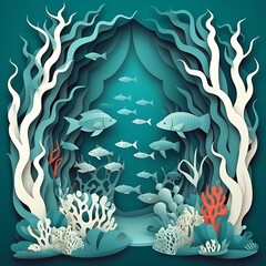 Wall Mural - floating fish, paper style Generative AI