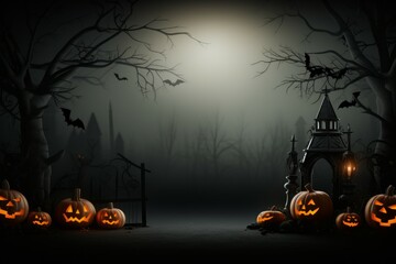 Wall Mural - Halloween spooky night forest moon. Generate Ai