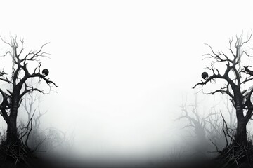 Wall Mural - Halloween spooky night forest fog. Generate Ai