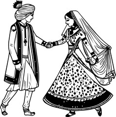 Indian Groom and Bride Black and White coloring page