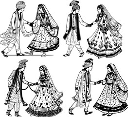 Indian Groom and Bride Black and White coloring page