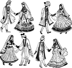 Indian Groom and Bride Black and White coloring page