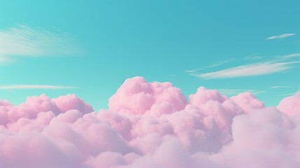 Wall Mural - Aesthetic turquoise sky background and pink clouds, AI generated Image