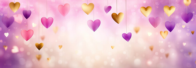 Cute hearts banner with copy space in purple and pink