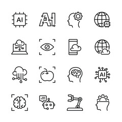 Ai, Artificial intelligence line icons set.  vector illustration.