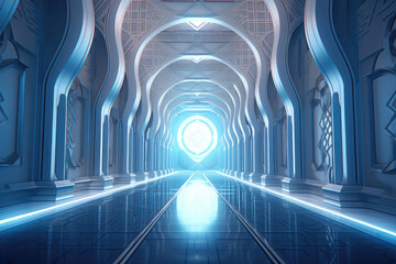 Poster - Futuristic Islamic Inspired Space Hall Interior extreme closeup. Generative AI