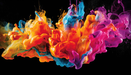 Aufkleber - Abstract Color Paint Splash Drops in Water on a black background. Generative AI