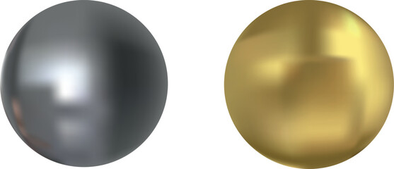 3d silver and gold ball on transparent background