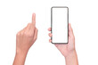 empty mobile phone screen on young man hand for additional user interface. isolated image.