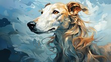  A Painting Of A Golden Retriever Dog In A Blue Background.  Generative Ai