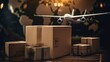 Airplane with a box. The concept of aviation logistics. Generative AI