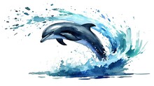 Fluidity And Unpredictability Of Watercolors By Creating A Dynamic And Energetic Dolphin Print. Bold Brushstrokes And Splashes Of Color To Depict The Dolphin Movement And Power 