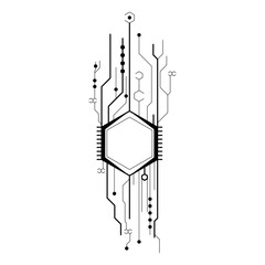 Poster - Abstract Black Simple Line Cpu, Computer, Technology Doodle Outline Element Vector Design Style Sketch Isolated On White Background Illustration