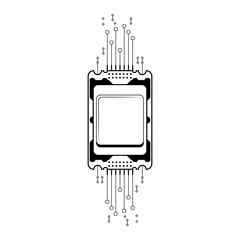 Poster - Abstract Black Simple Line Cpu, Computer, Technology Doodle Outline Element Vector Design Style Sketch Isolated On White Background Illustration