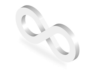 White 3D Infinity Symbol on white  Background. Endless Vector Logo Design. Concept of infinity for your web site design, logo, app, UI. EPS10.