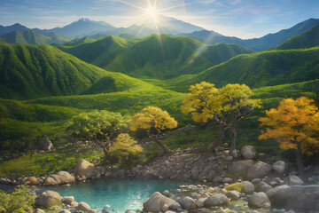Shiny sunlight in summer. Generative AI.
