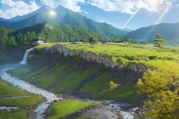 Shiny sunlight in summer. Generative AI.