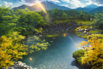 Shiny sunlight in summer. Generative AI.