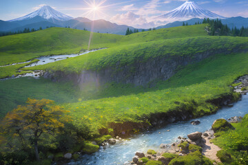 Shiny sunlight in summer. Generative AI.