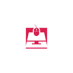 Sticker - Online shopping bag, PC mouse business logo design.